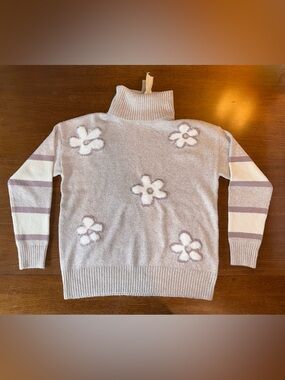 Hem & Thread Lavender Floral Turtleneck Sweater with Cream Accents